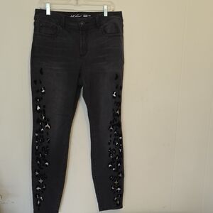 INC International Concepts Women's Dark Gray Embellished Skinny Jeans
